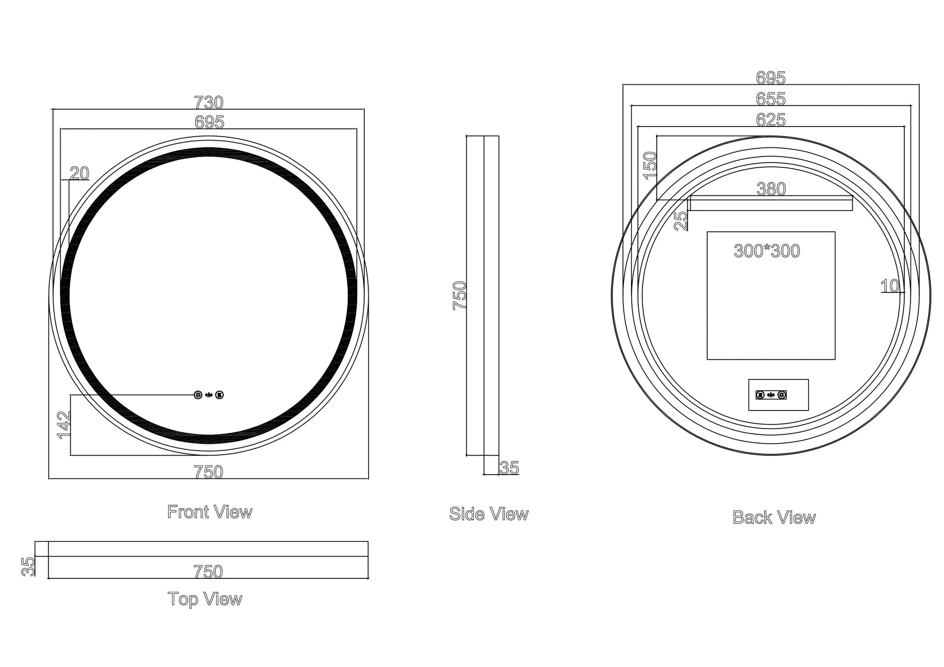 Venus 600/750/900mm LED Round Mirror – Matt Black Frame mercioaustralia