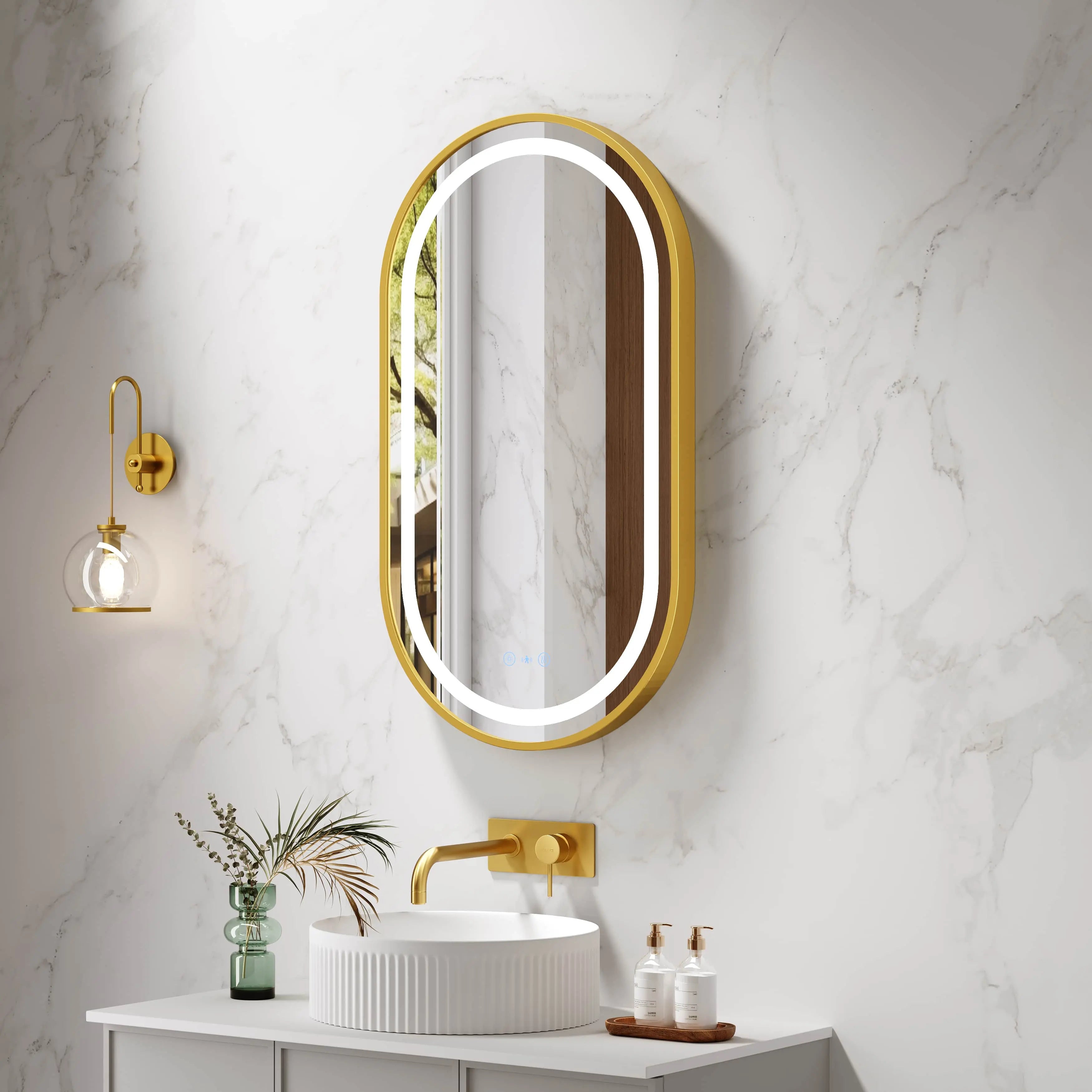 Venus 500×900mm LED Oval Mirror – Brushed Gold Frame mercioaustralia