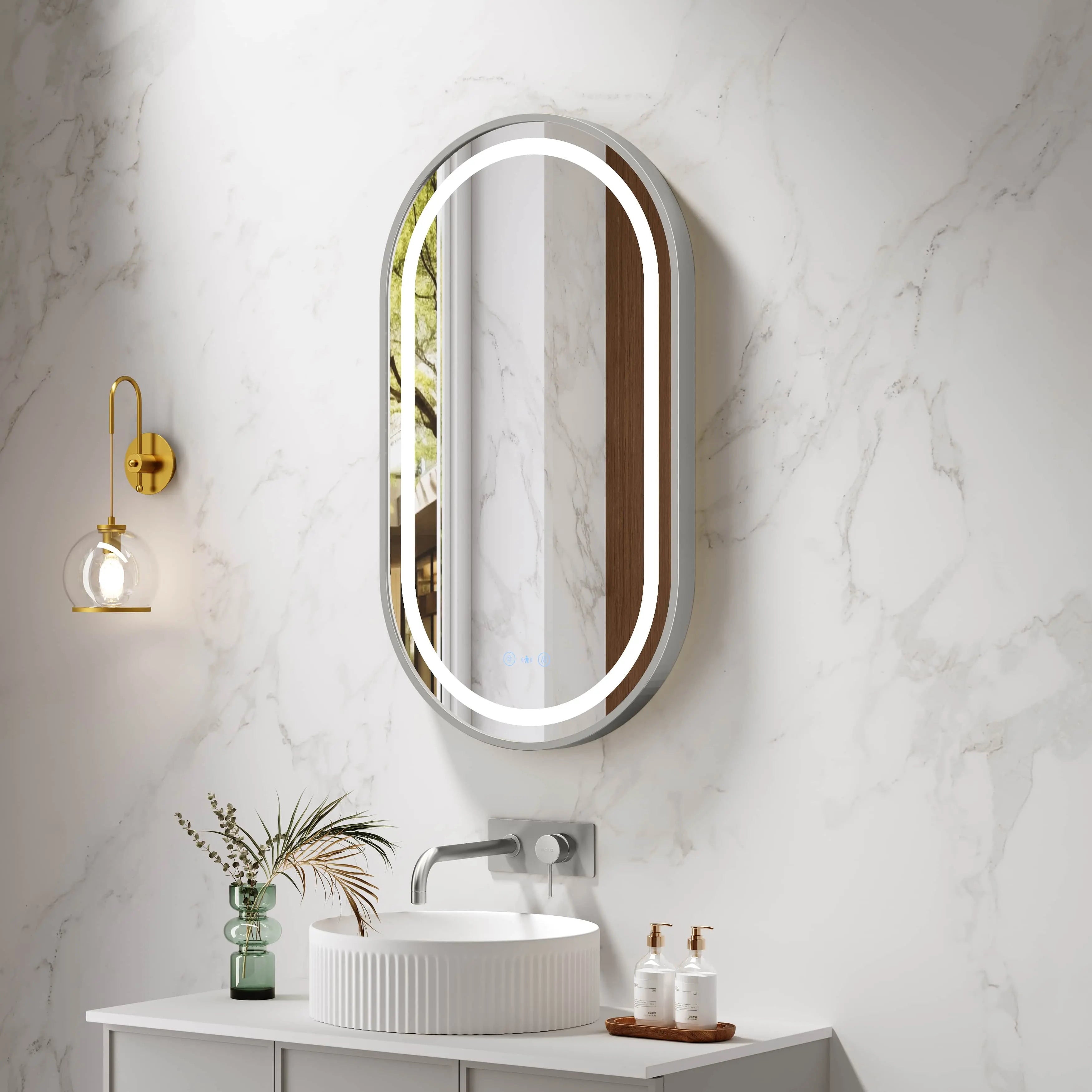 Venus 500×900mm LED Oval Mirror – Brushed Nickel Frame mercioaustralia