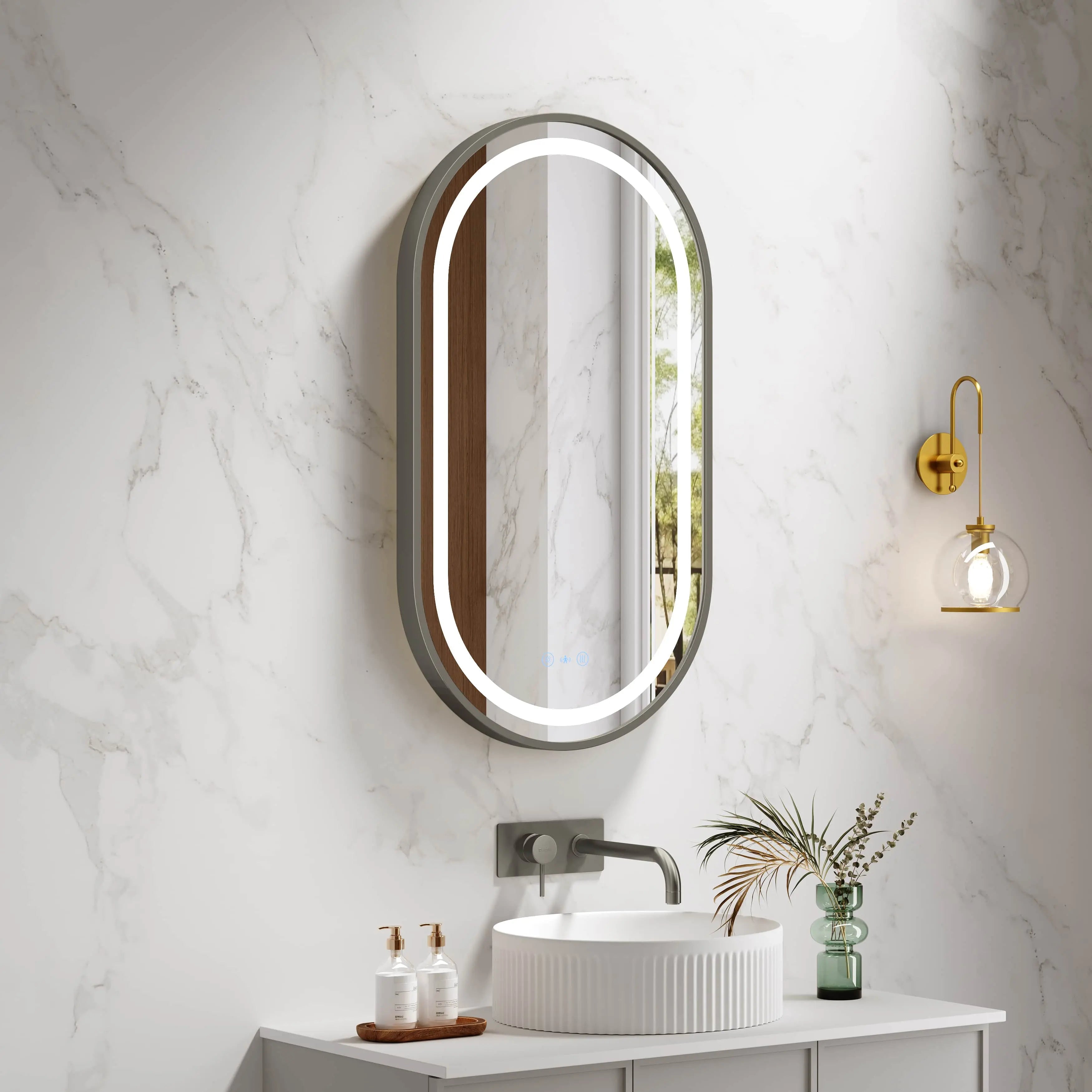 Venus 500×900mm LED Oval Mirror – Gun Metal Frame mercioaustralia
