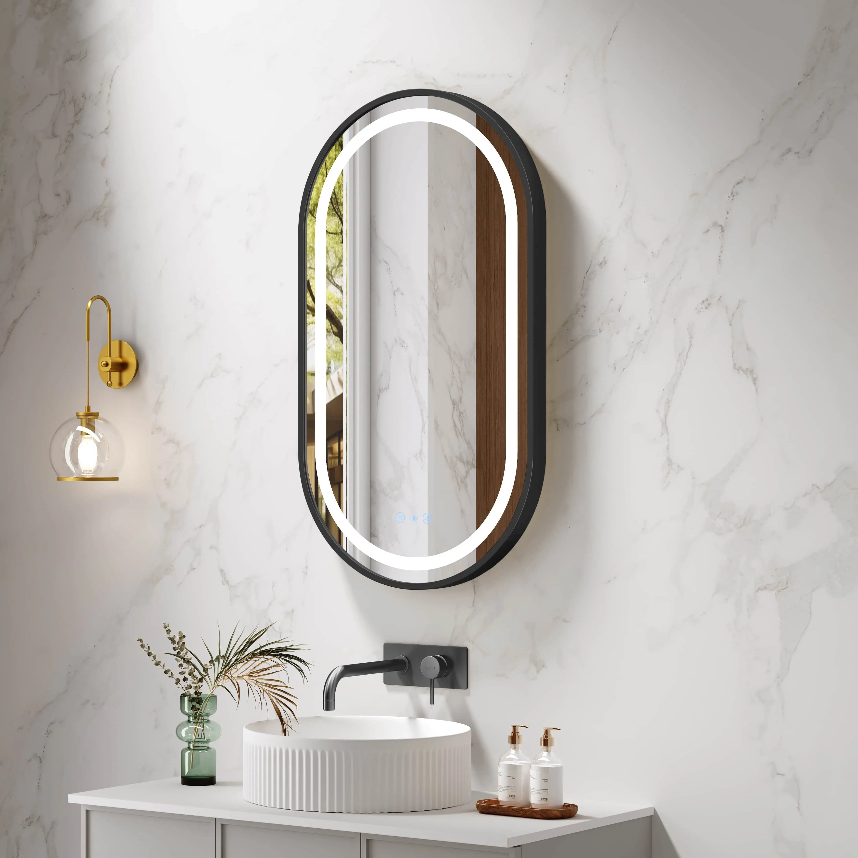 Venus 500×900mm LED Oval Mirror – Matt Black Frame mercioaustralia