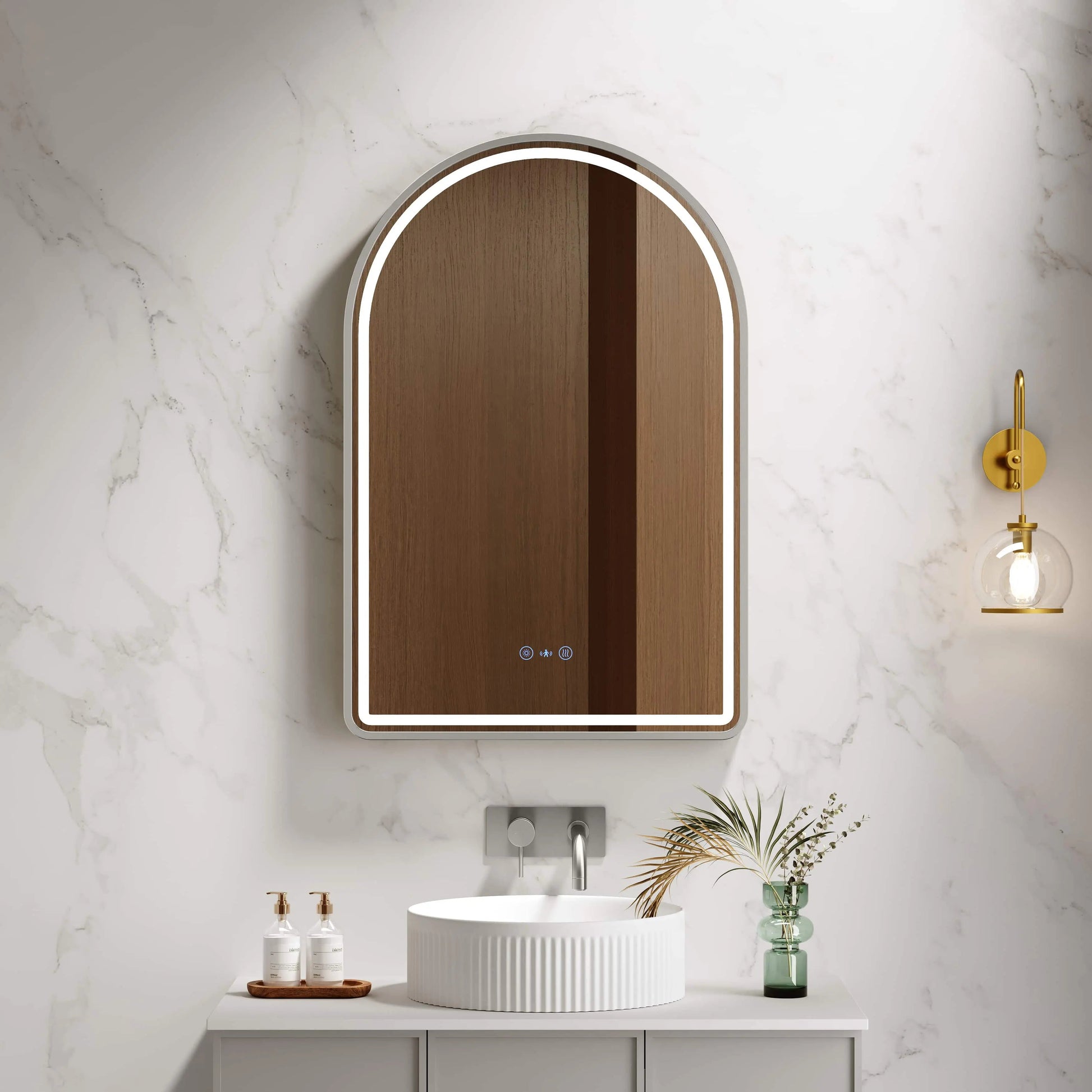 Venus 600×900mm LED Arch Mirror– Brushed Nickel Frame mercioaustralia