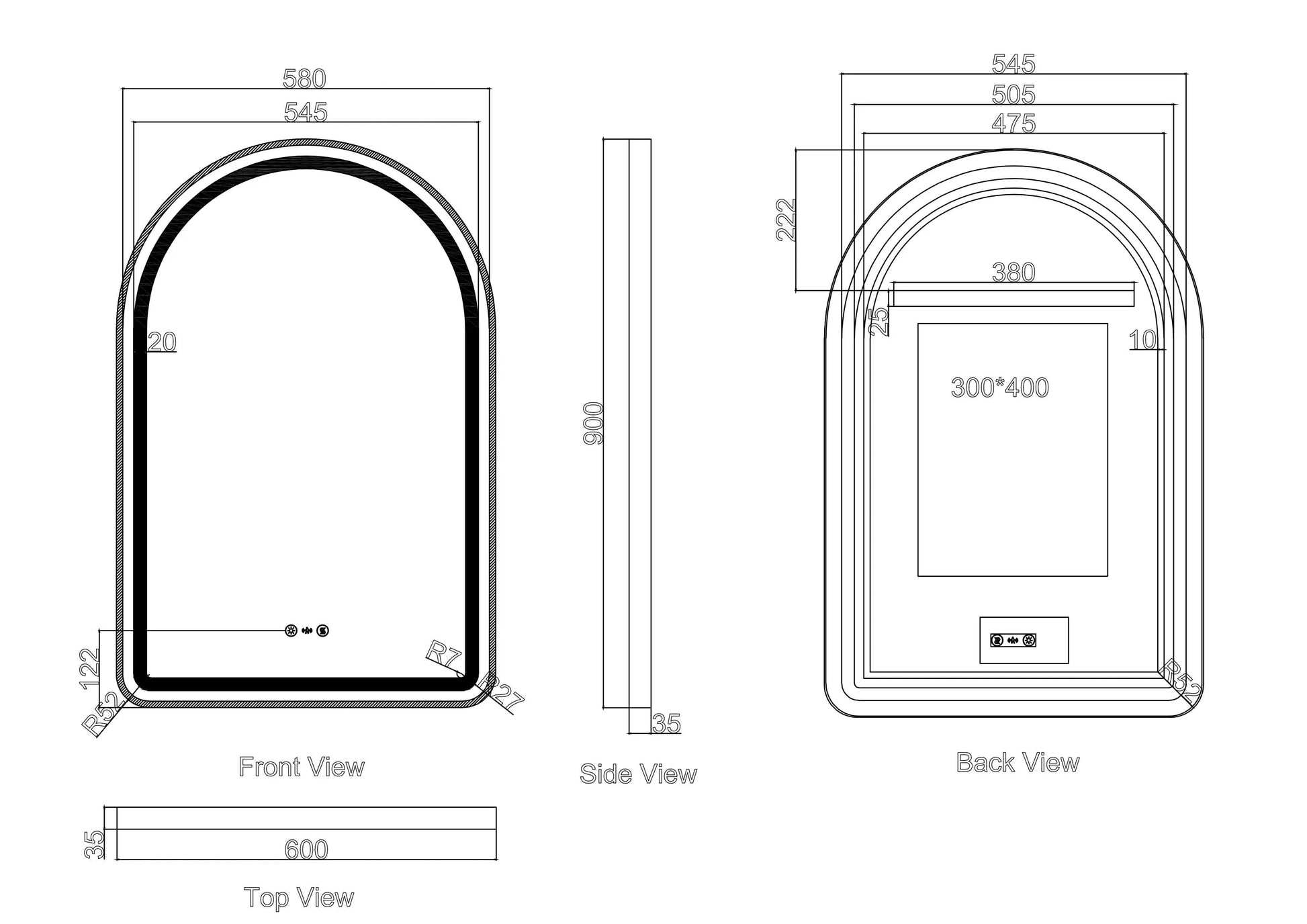Venus 600×900mm LED Arch Mirror– Brushed Nickel Frame mercioaustralia