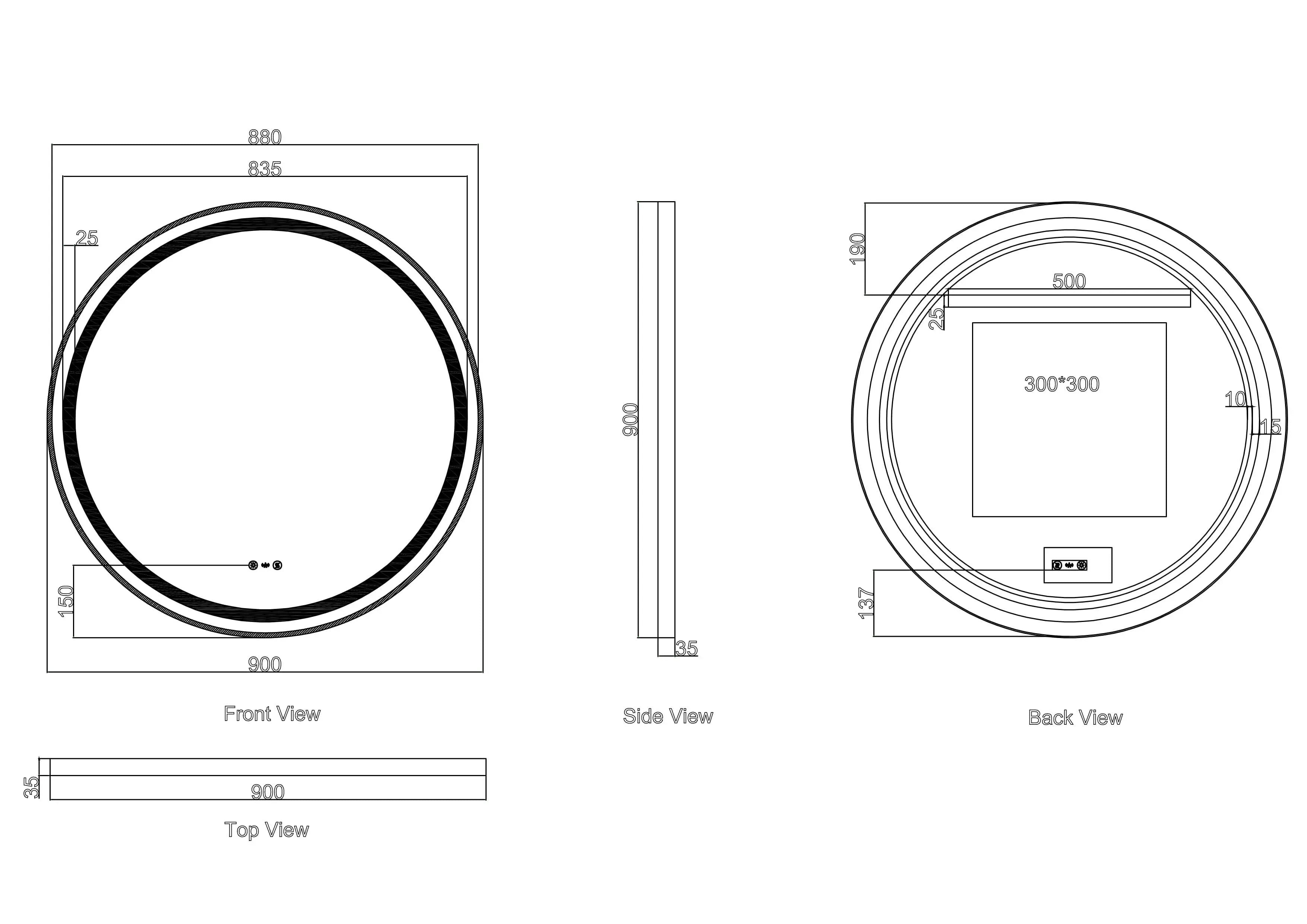 Venus 600/750/900mm LED Round Mirror – Matt Black Frame mercioaustralia