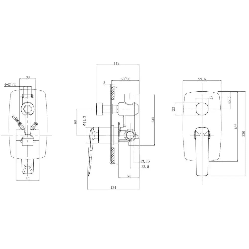 Bellino Chrome Wall Mixer with Diverter Aquaperla