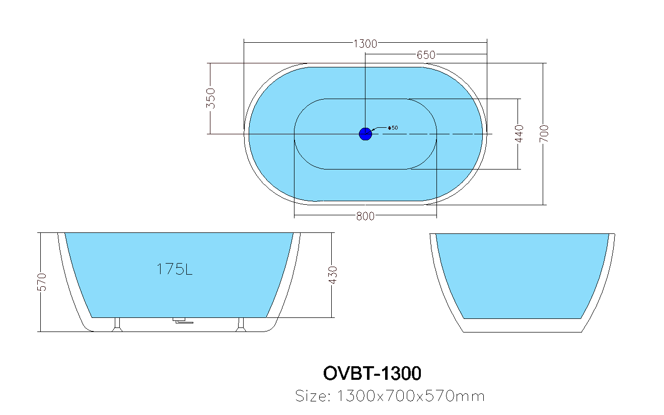 Olivia Gloss White Free Standing Bathtub 1300*700*560 mm Poseidonbk