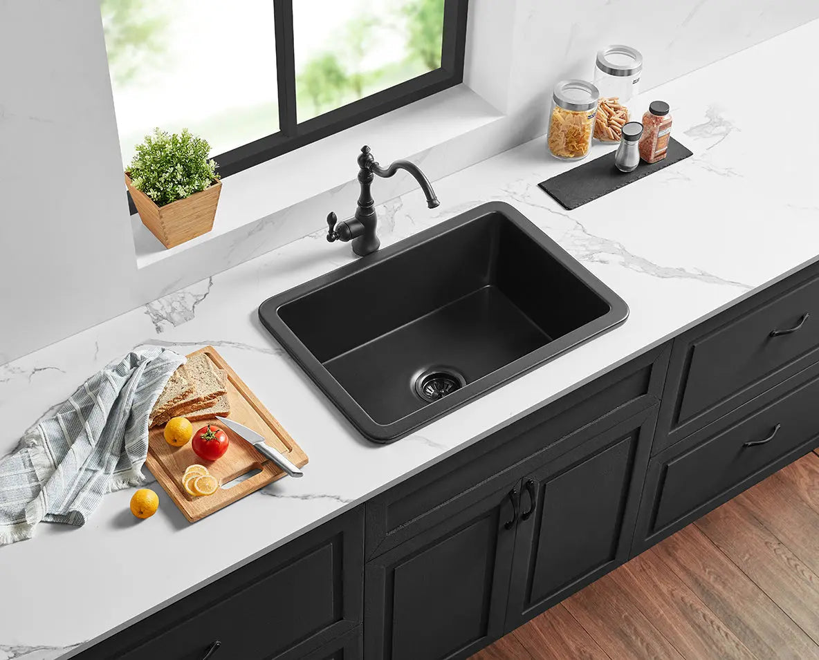 Matt Black Camden Fireclay Kitchen Sink Single Bowl 810*480*254mm Poseidonbk