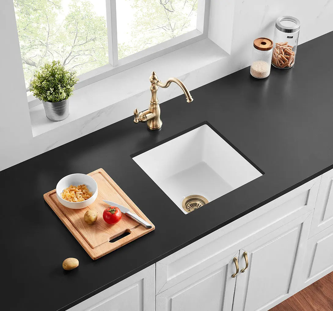 Gloss White Camden Fireclay Kitchen/Laundry Sink Single Bowl 457*457*228mm Poseidonbk