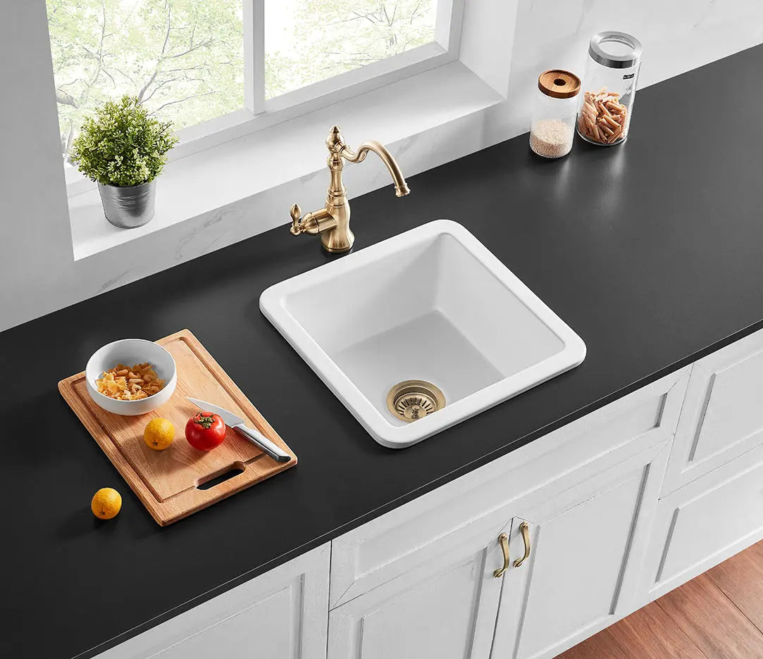 Gloss White Camden Fireclay Kitchen/Laundry Sink Single Bowl 457*457*228mm Poseidonbk