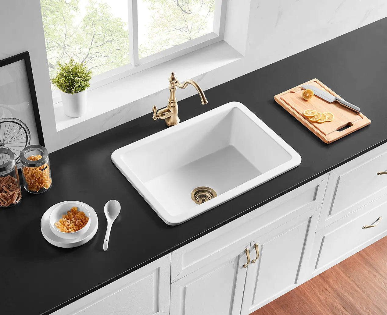 Gloss White Camden Fireclay Kitchen Sink Single Bowl 810*480*254mm Poseidonbk