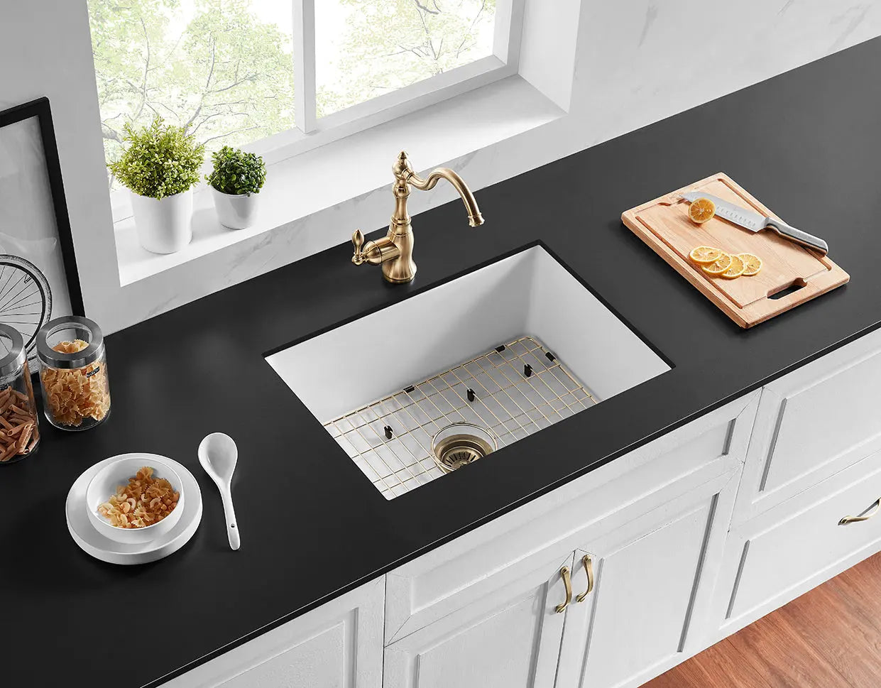 Gloss White Camden Fireclay Kitchen Sink Single Bowl 810*480*254mm Poseidonbk