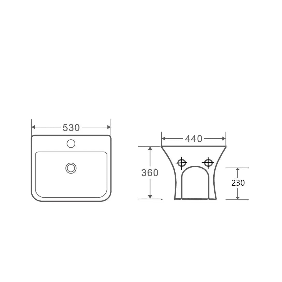 Zento 53S Semi-Pedestal Wall-Hung Basin mercioaustralia