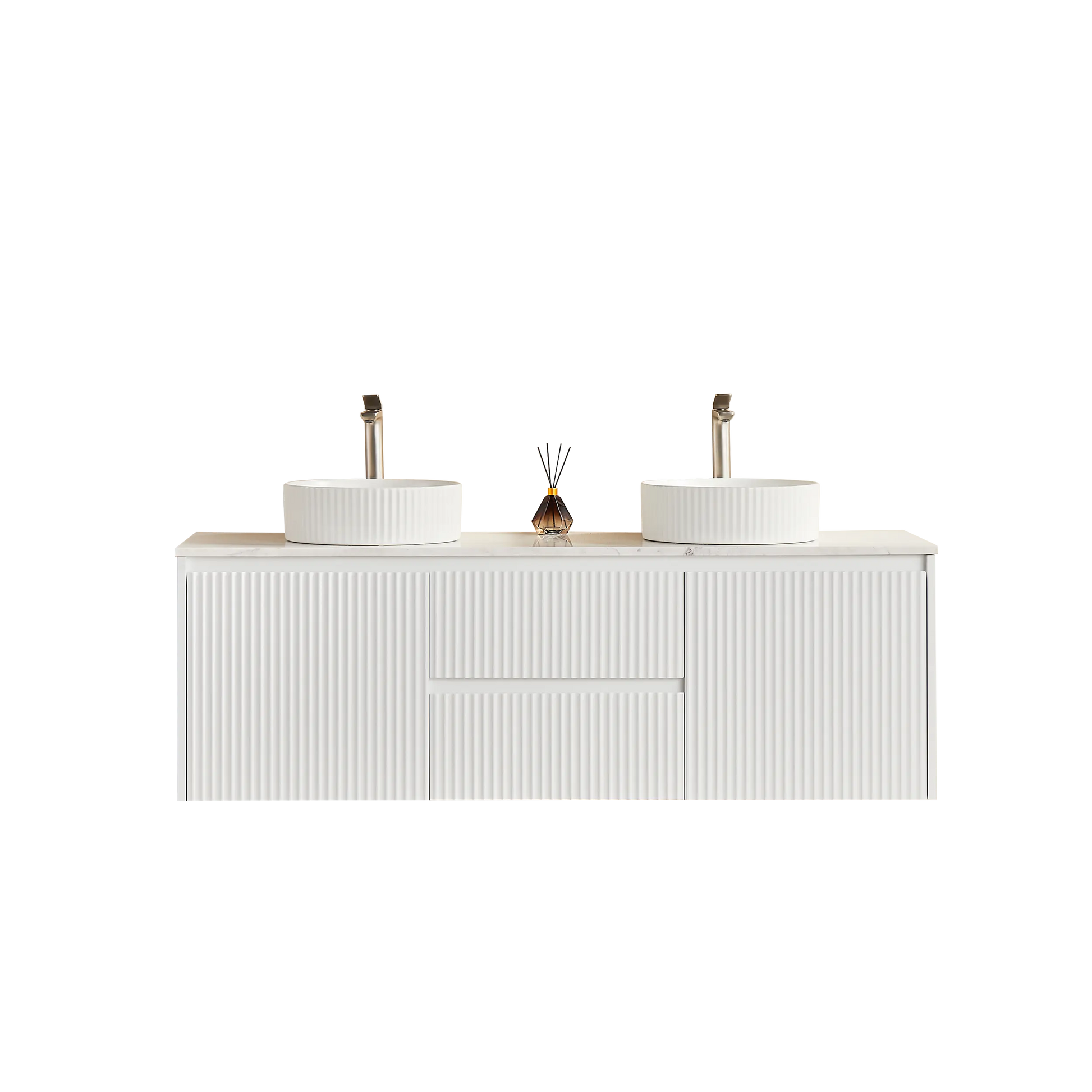 Brindabella Wall Hung PVC Cabinet (Middle Drawer) 1500mm (Single/Double Bowl) (Matte White) Poseidon