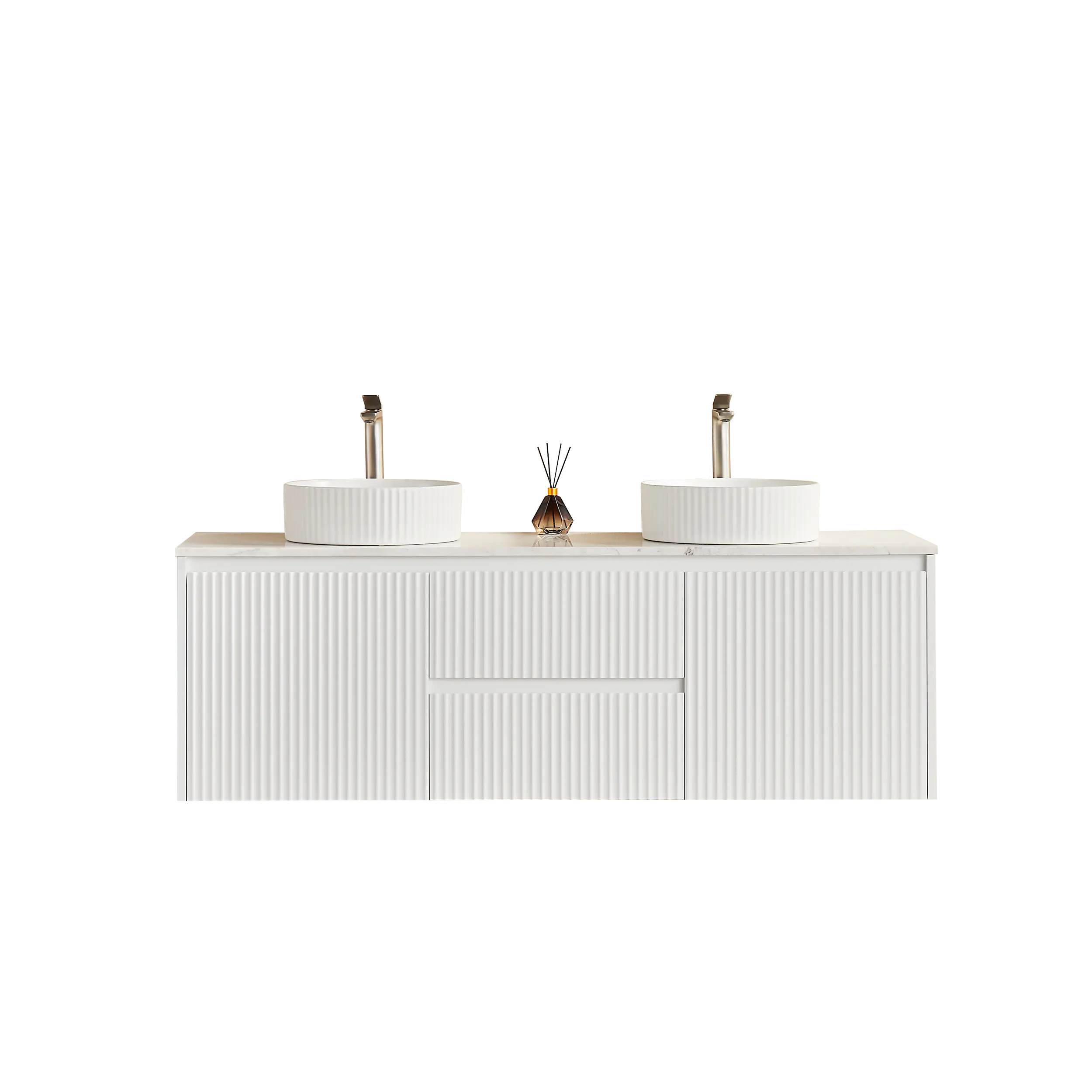 Brindabella Wall Hung PVC Cabinet (Middle Drawer) 1500mm (Single/Double Bowl) (Matte White) Poseidon