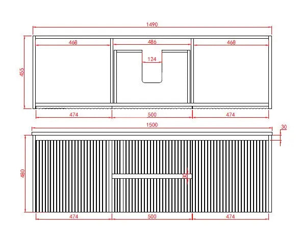 Brindabella Wall Hung PVC Cabinet (Middle Drawer) 1500mm (Single/Double Bowl) (Matte White) Poseidon