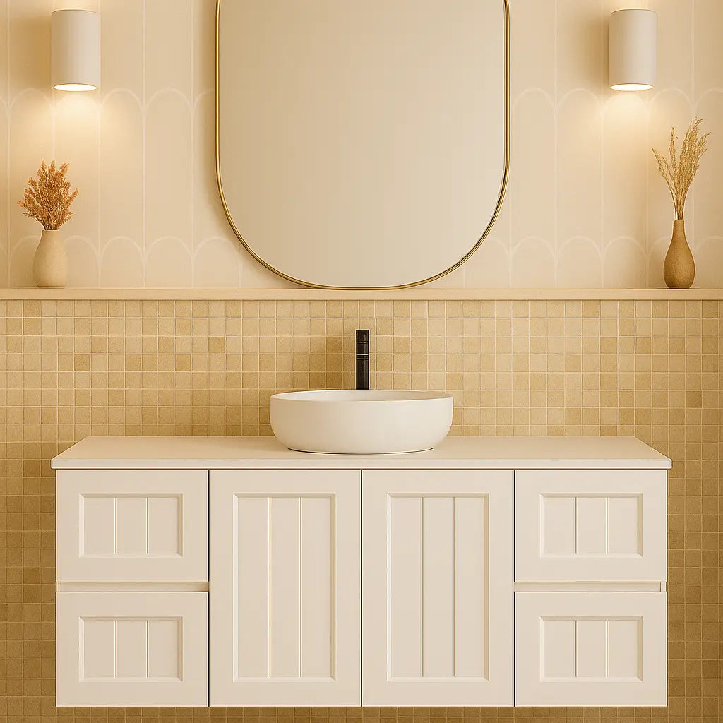 ACACIA SHAKER Matte White PVC Wall Hung Vanity 1200 (Single Bowl) Poseidon