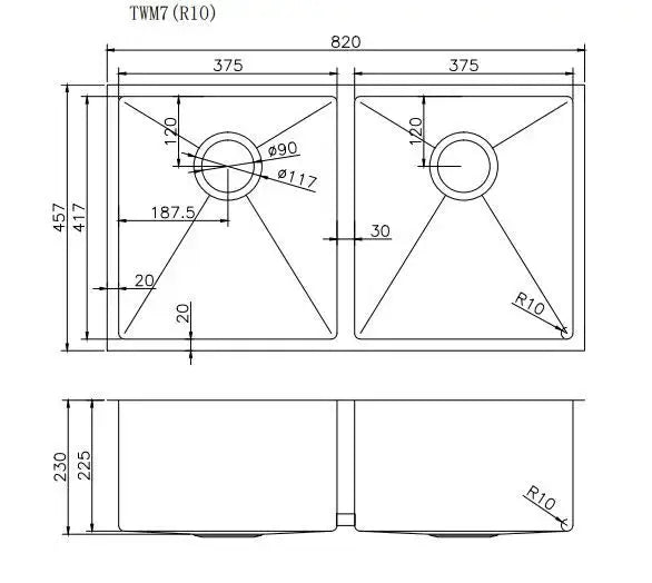 Handmade Stainless Steel Copper PVD Double Bowl Kitchen Sink 1.2mm (Top/Flush/Undermount) 820*457*230mm Aquaperla