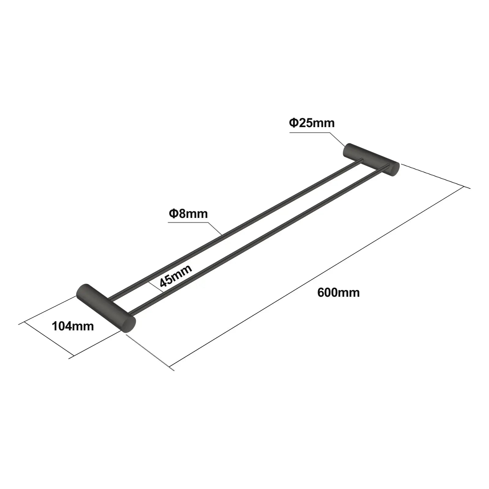 600mm Gunmetal Double Towel Rail Aquaperla