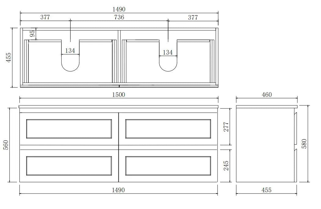 Fremantle PVC Wall Hung Cabinet Vanity 1500mm (Matte Grey) (Single/Double Bowl) Poseidon