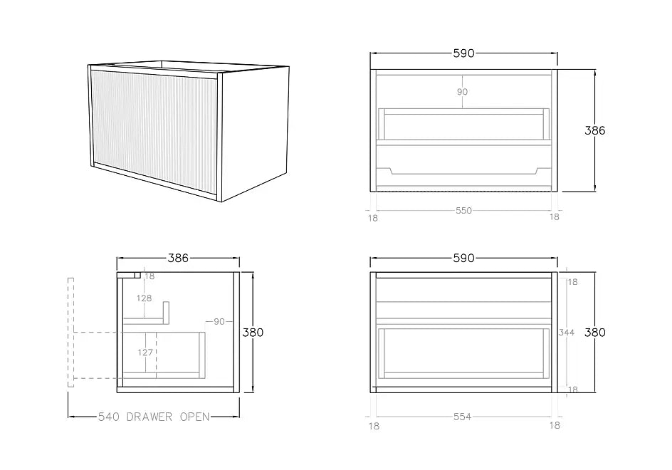 Bellevue Slim PVC Wall Hung Vanity 600 (Coastal Oak) Poseidon