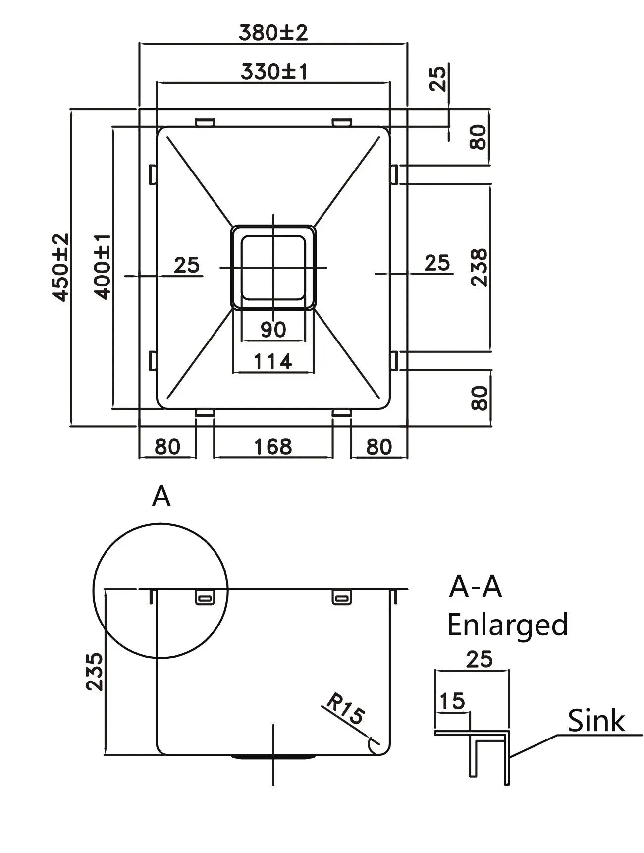 Stainless Steel Sink 380*450*235mm Poseidonbk