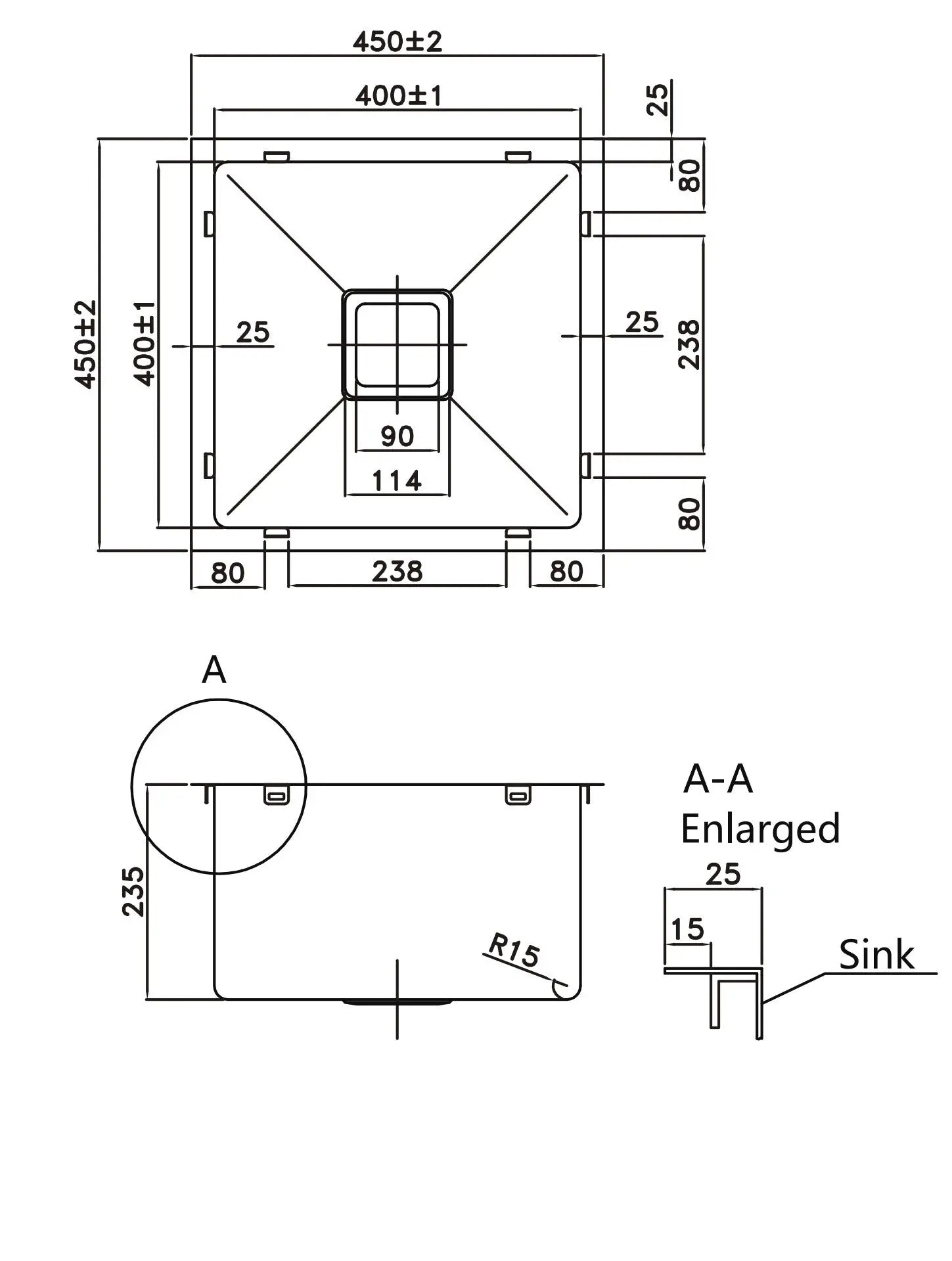 Stainless Steel Sink 450*450*235mm Poseidonbk