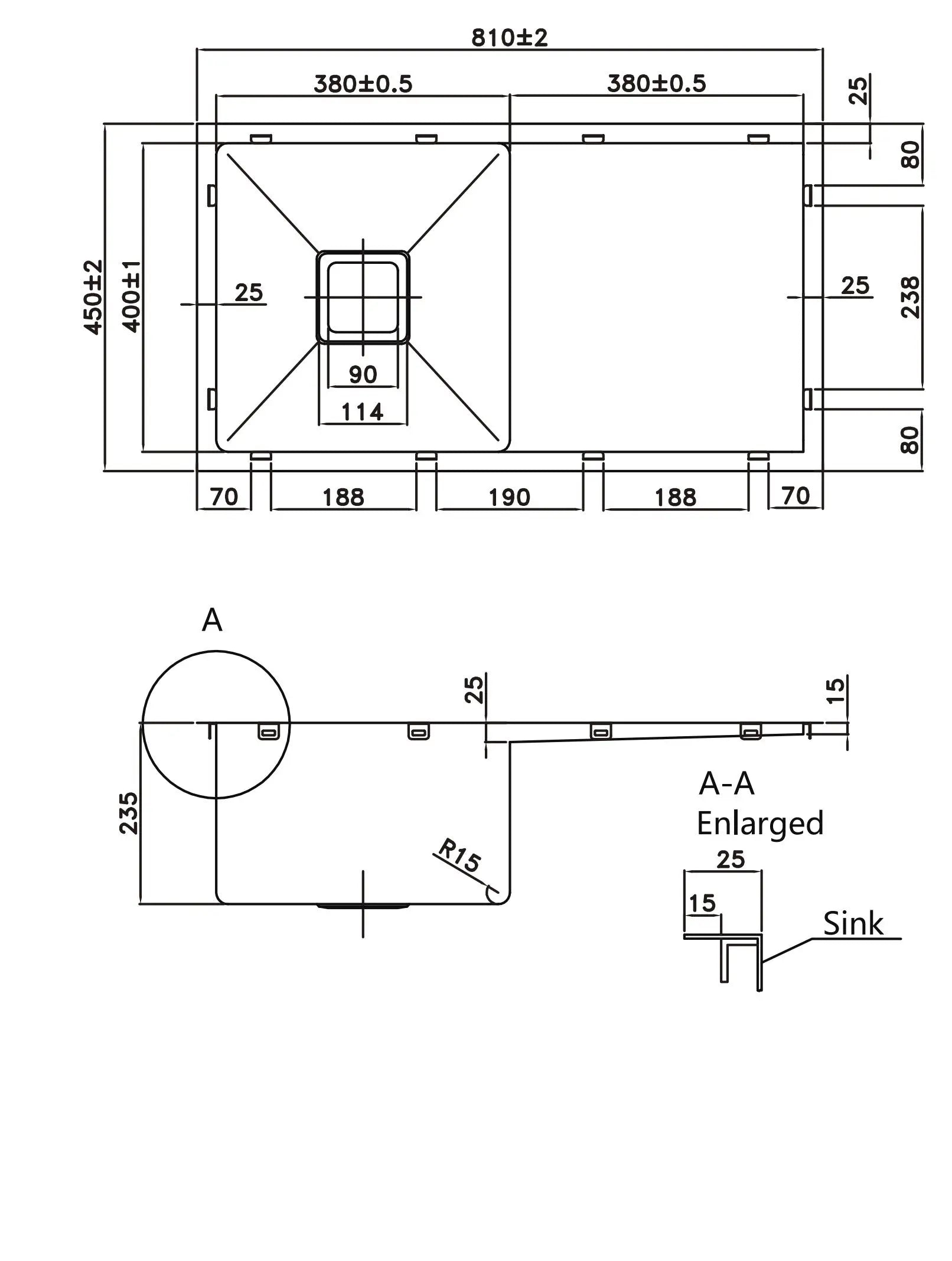 Stainless Steel sink with drainer 810*450*235mm Poseidonbk