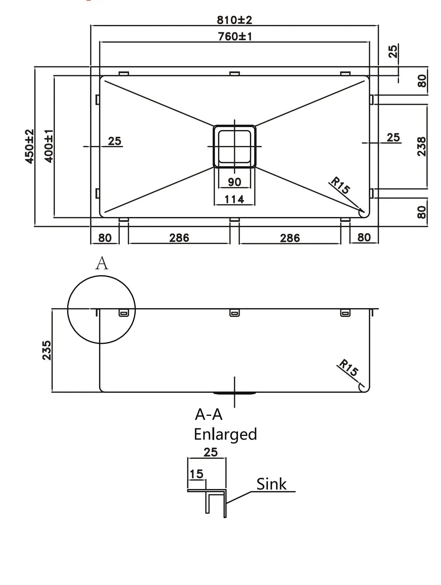 Stainless Steel Kitchen Sink 810*450*235 mm Poseidonbk