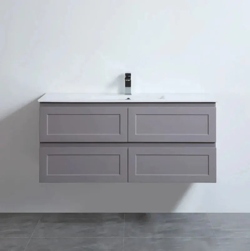 Fremantle PVC Wall Hung Cabinet Vanity 1200mm (Matte Grey) (Single Bowl/Double Bowl) - Clearance Poseidon