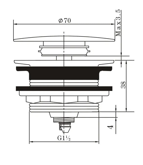 40mm Brushed Gun Metal Bathtub Pop Up Waste Non Overflow Aquaperla