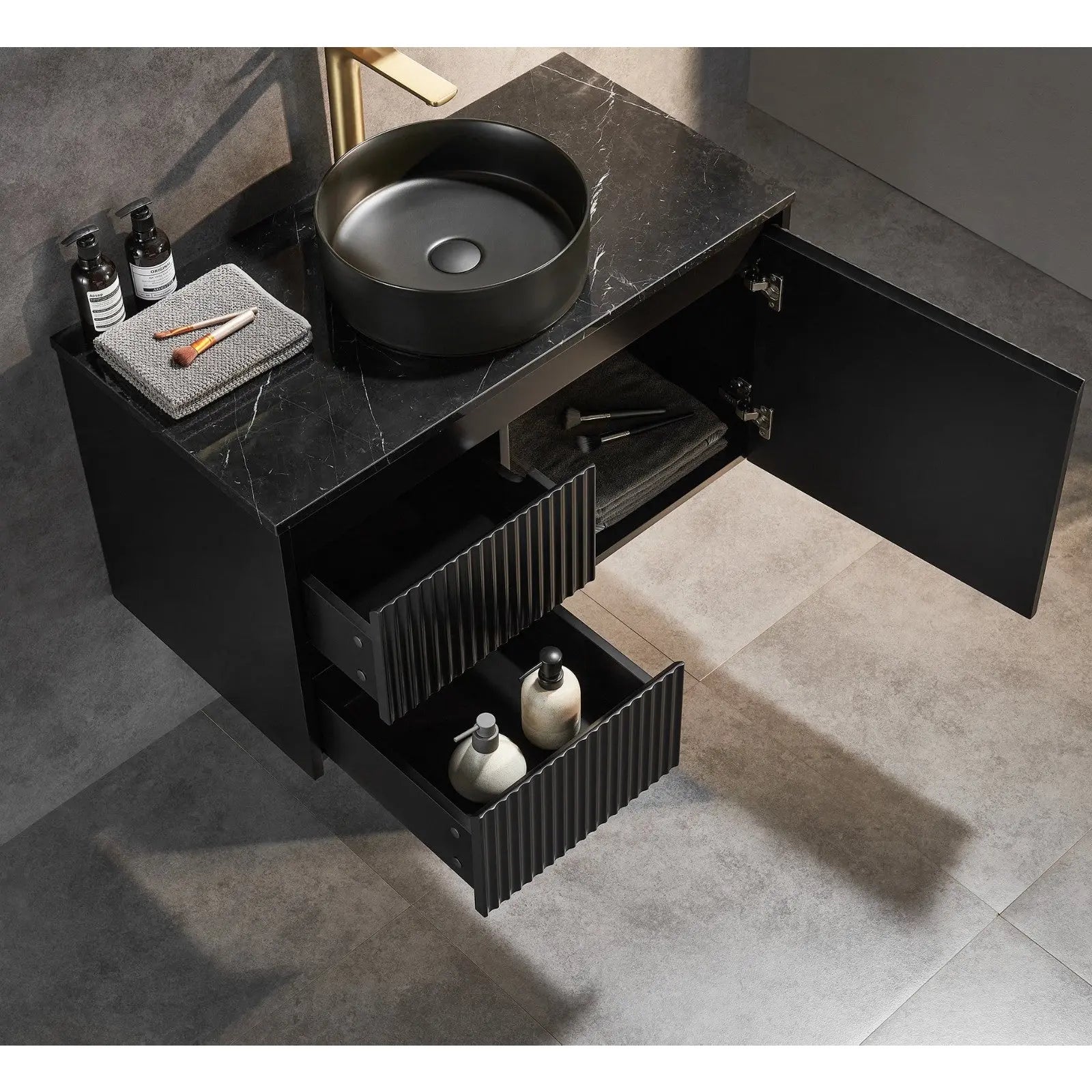Brindabella Wall Hung PVC Cabinet 900mm (Matte Black) Poseidon